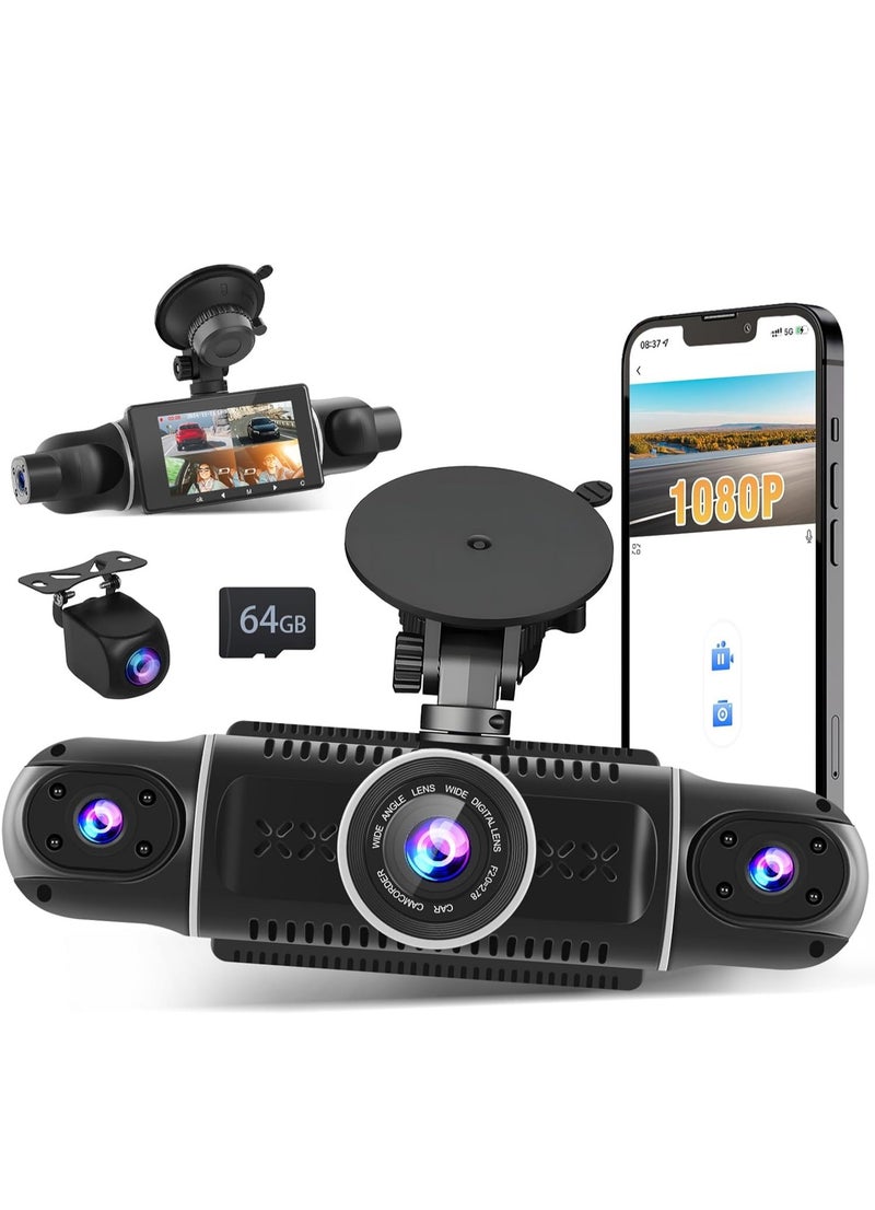 ET-LIFE 360°Dash Cam - 1080P Front and Rear View 4 Channel Dash Camera for Car, Built-in G-Sensor, IR Night Vision, 24H Parking Mode, 64GB TF Card, Loop Recording, APP Control - Image 1